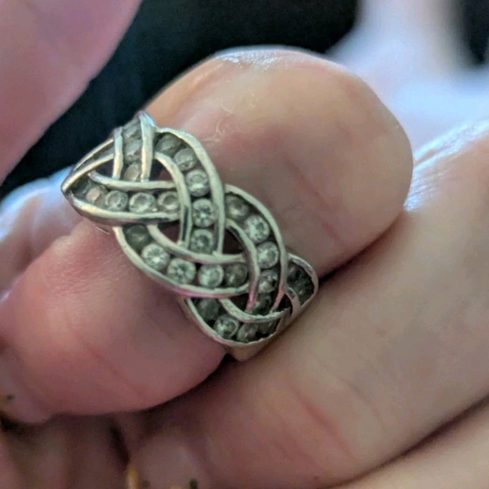 Diamonique Silver Braided Ring 8